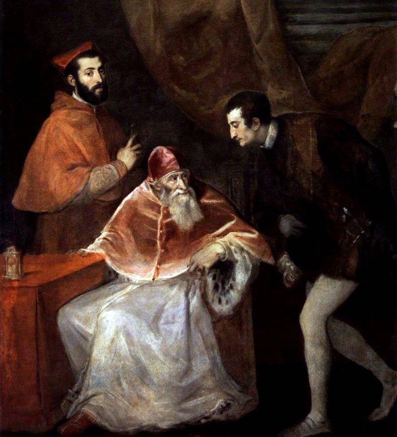 Le pape Paul III avec Alessandro et Ottavio Farnese   Titian Vecellio