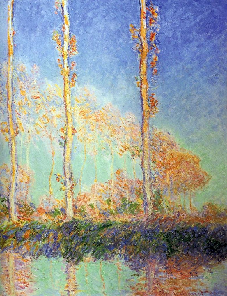 Peupliers, Trois arbres roses en automne   Claude Monet