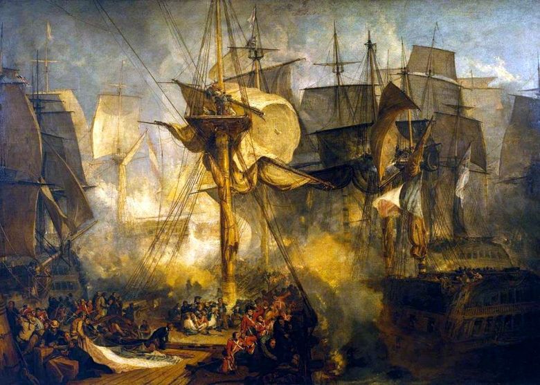 Bataille de Trafalgar, vue depuis les gardes dun mât dartimon à tribord du navire de Victoria   William Turner