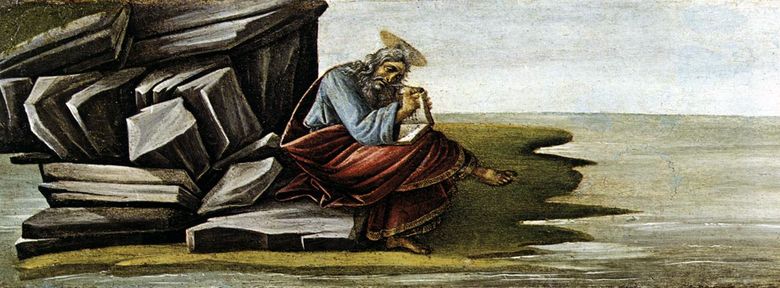 Saint Jean le théologien, écrivant sur le livre de révélation de Patmos   Sandro Botticelli