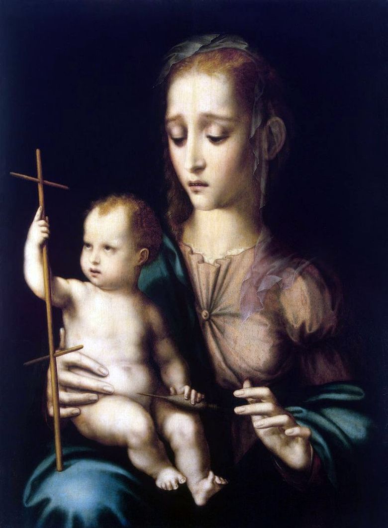 Vierge à lenfant avec un rouet en forme de croix   Luis de Morales