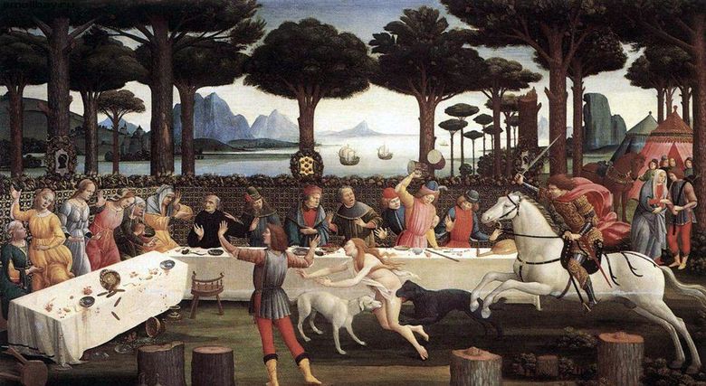 Dîner de Nastagio à Onisti (Histoire de Nastaggio degli Onesti)   Sandro Botticelli