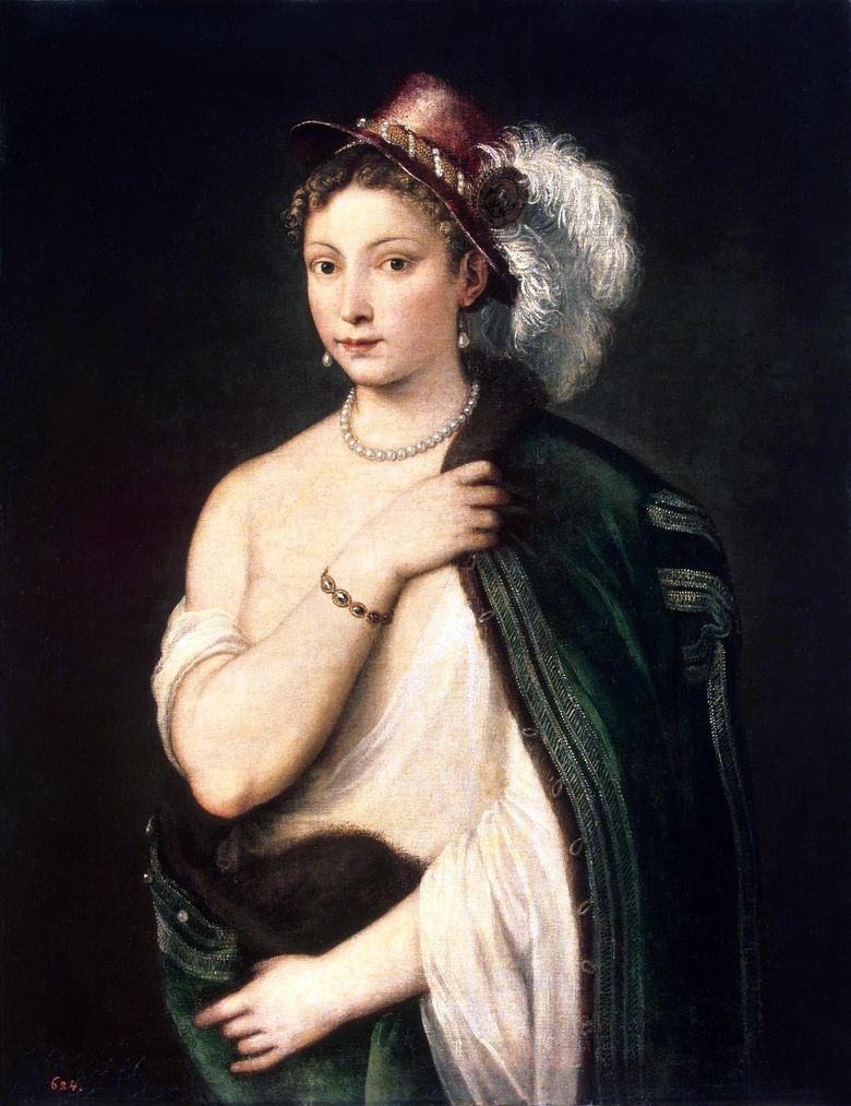 Portrait dune jeune femme au chapeau à plumes   Titian Vecellio