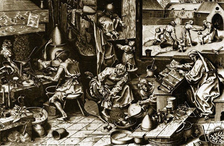 Alchimiste. Gravure   Peter Bruegel