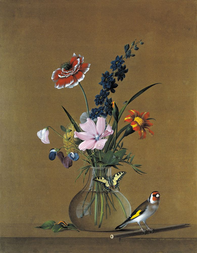 Bouquet de fleurs, papillon et oiseau   Fedor Tolstoy