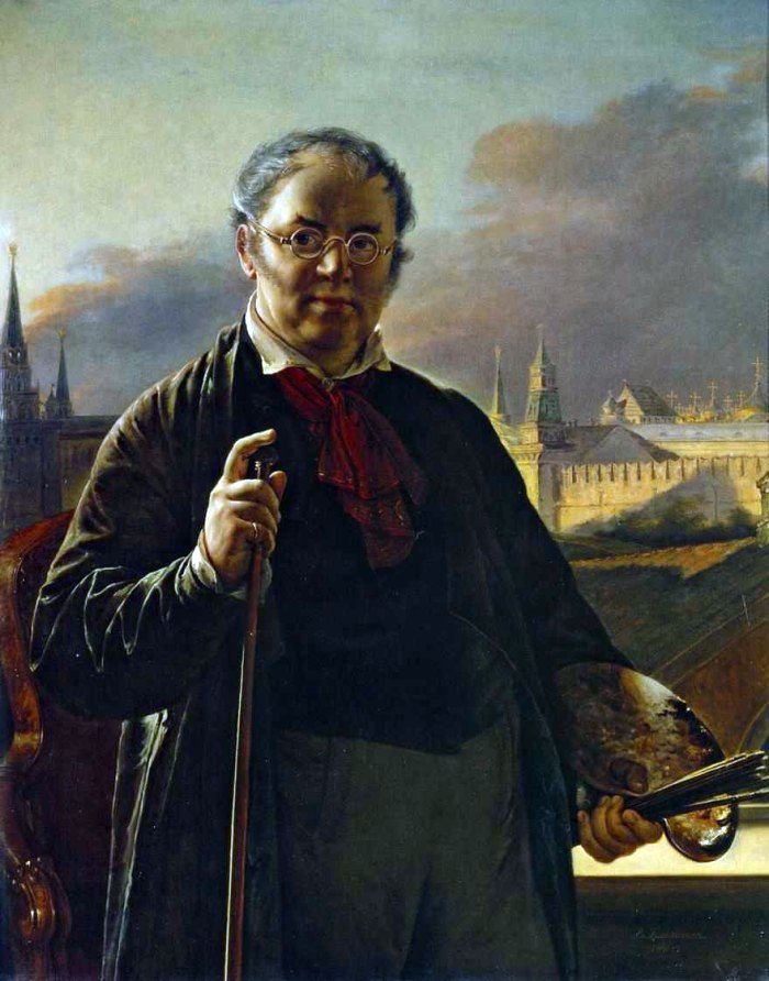 Autoportrait au pinceau sur le fond du Kremlin de Moscou   Vasily Tropinin