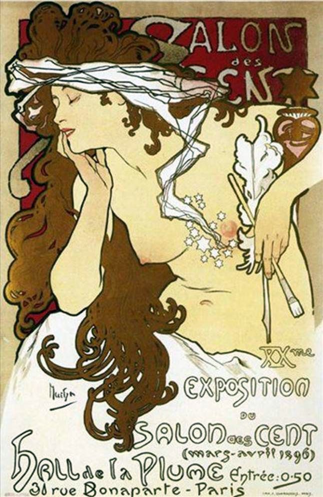 Affiche de la 20e exposition Salon Cent   Alphonse Mucha